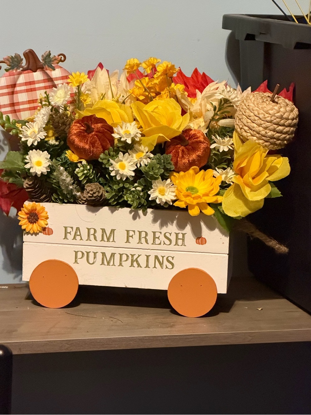 Hand Crafted Farm Fresh Pumpkins Wagon Centerpiece - Yellow & Orange